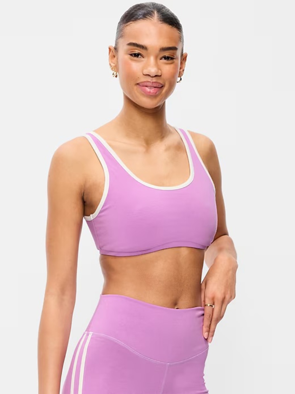 Brand new with tags Women’s Lilac Scoop Neck Sports Bra with White Trim
